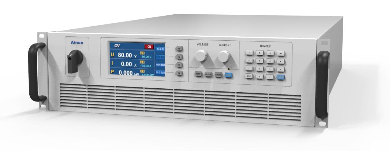 Ainuo ANEVH(F) bidirectional DC power supply, 3U chassis, three-quarter view