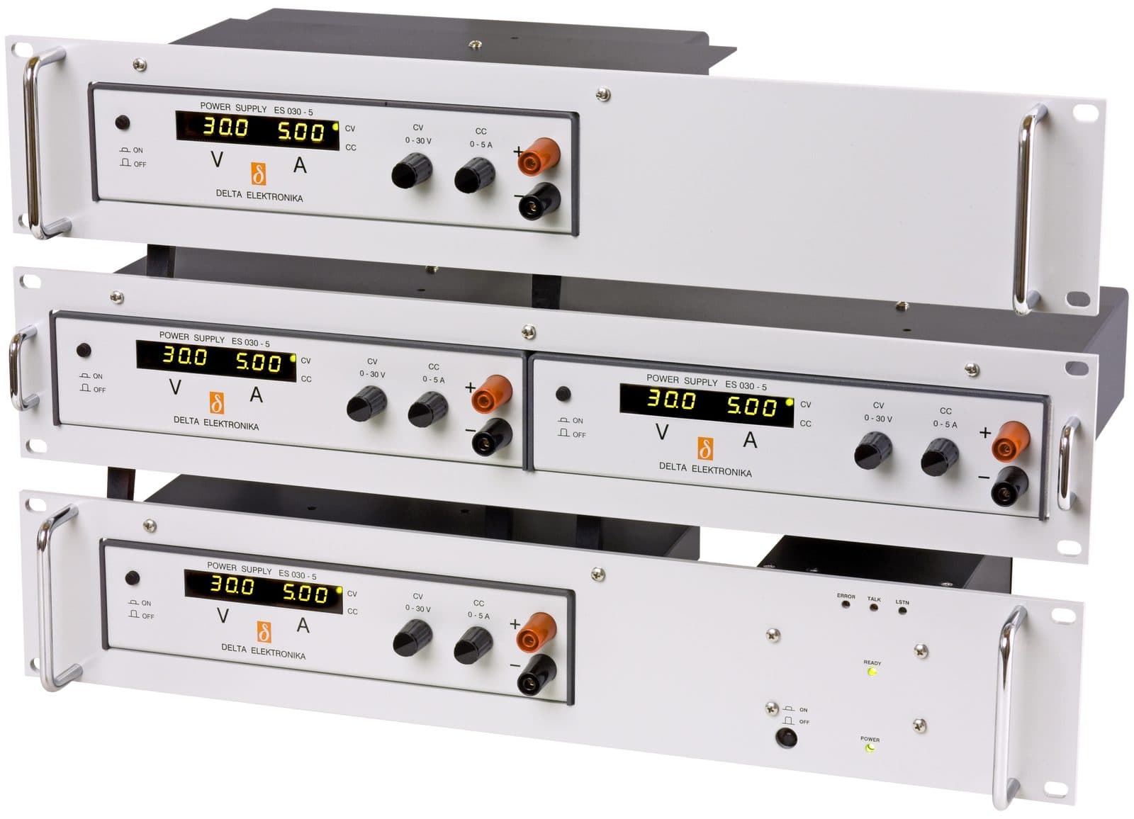 Delta Elektronika ES150-series supplies mounted in a 19-inch rack