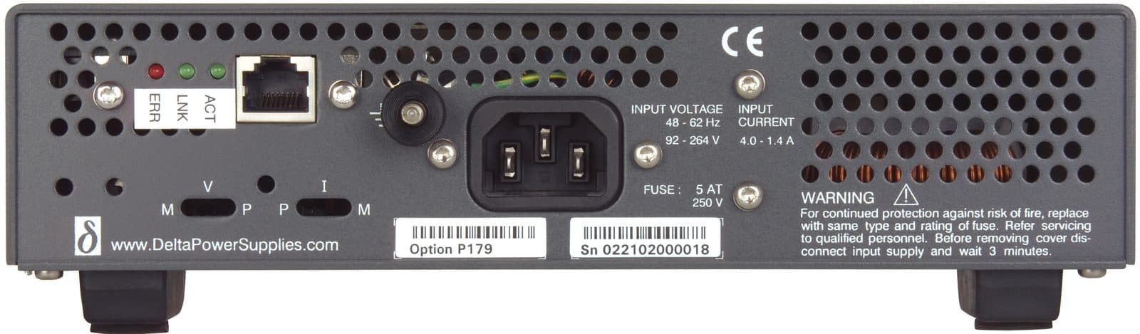 Rear panel of a Delta Elektronika ES300 DC power supply