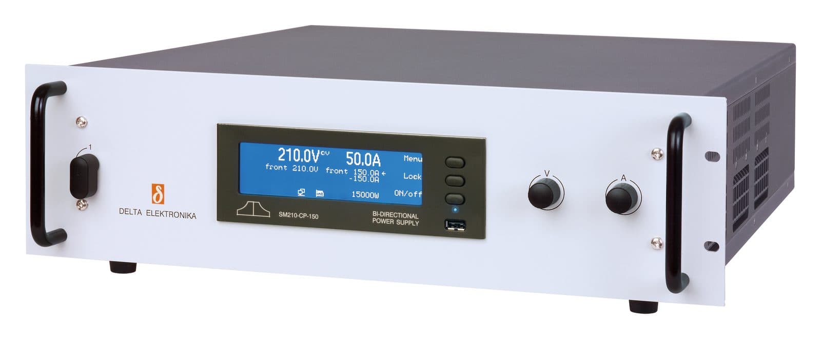 Delta Elektronika SM 210-CP-150 power supply, three-quarter view
