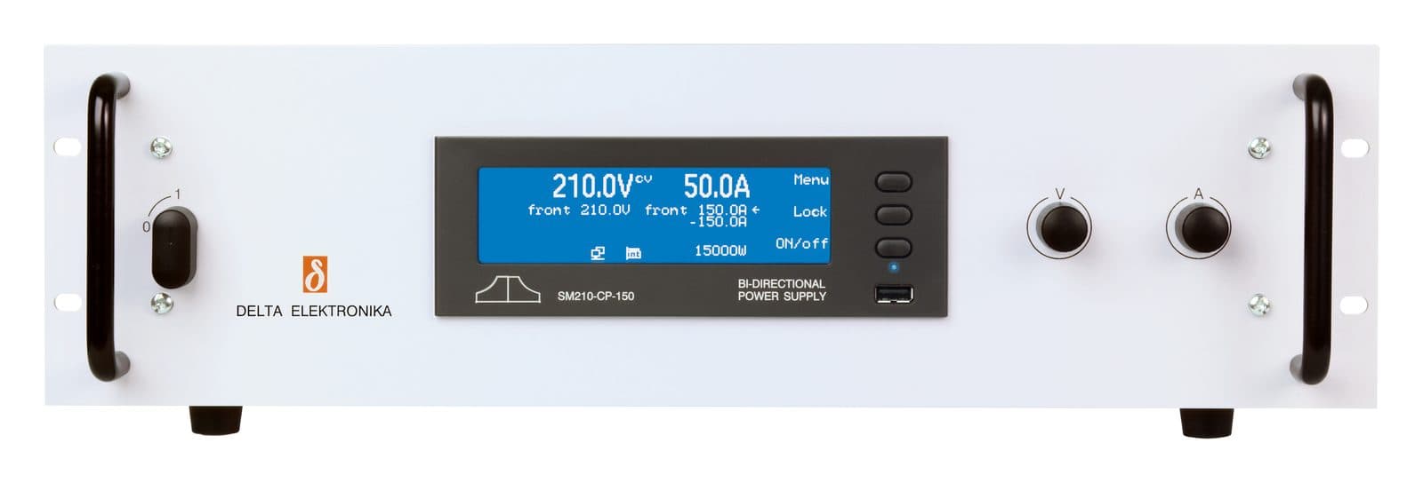 Delta Elektronika SM 210-CP-150 bidirectional DC power supply, front elevation