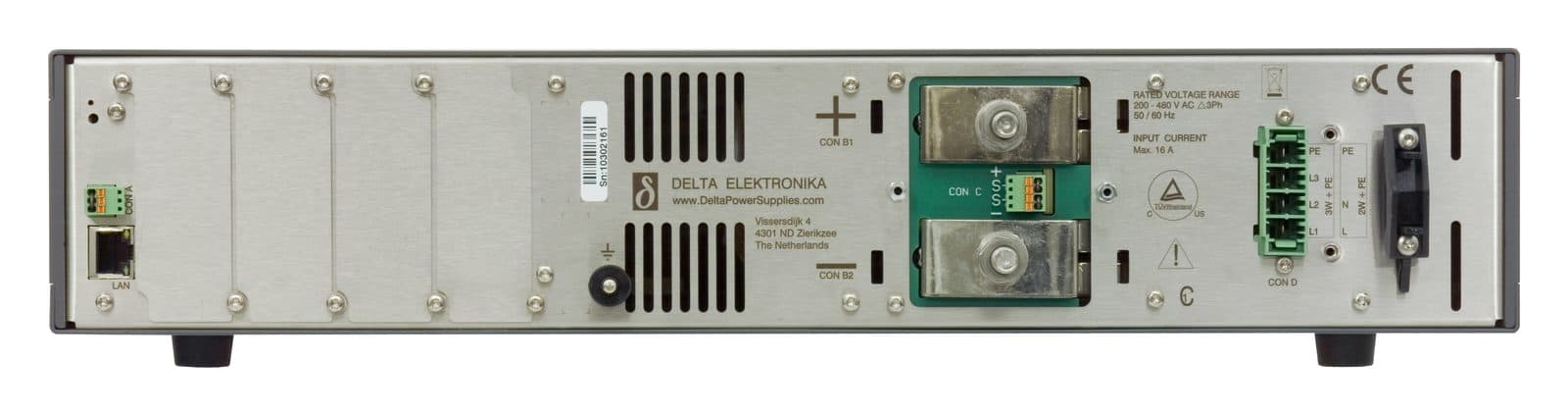Rear panel of a Delta Elektronika SM 18-220 DC power supply