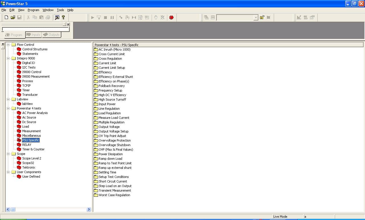 PowerStar measurement library: the list of built-in measurements and functions a test step can call