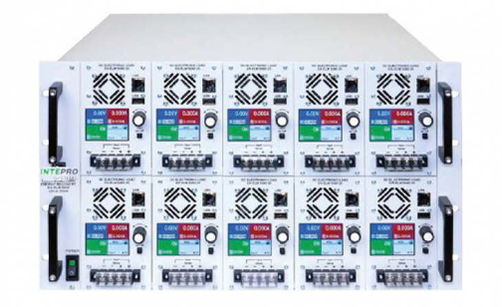 Intepro's energy-recovering rack-mount DC Load system features plug-in programmable modules